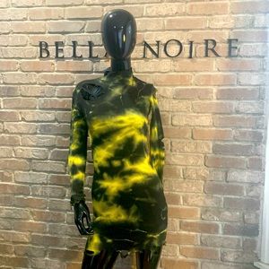 Distressed tie dye knit turtle neck dress.